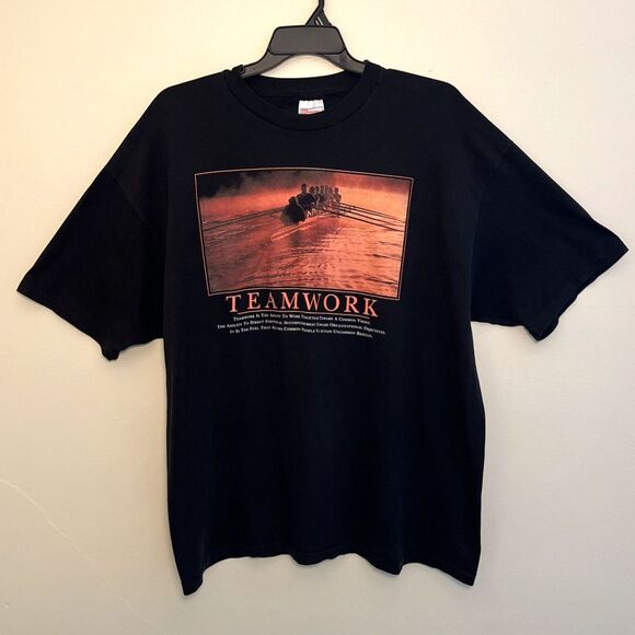 TEAMWORK Vintage 90s Single Stitch Motivational Poster Tee Shirt, Black- XXL - Picture 1 of 9